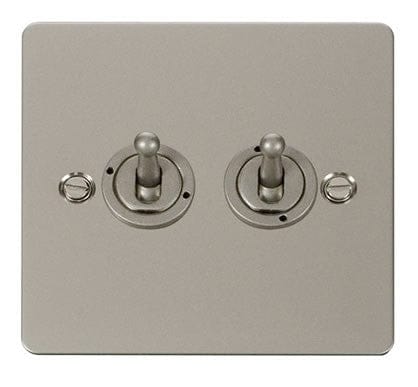 Flat Plate Pearl Nickel 10AX 2 Gang 2 Way Toggle Light Switch - SE Home