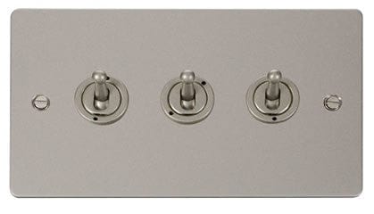 Flat Plate Pearl Nickel 10AX 3 Gang 2 Way Toggle Light Switch - SE Home