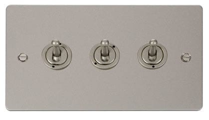 Flat Plate Pearl Nickel 10AX 3 Gang 2 Way Toggle Light Switch