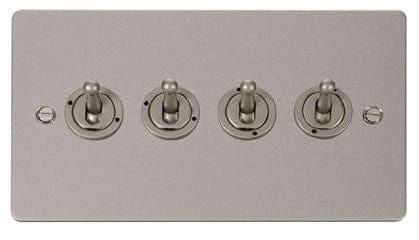Flat Plate Pearl Nickel 10AX 4 Gang 2 Way Toggle Light Switch