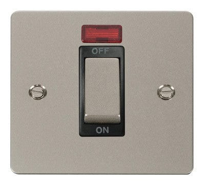 Flat Plate Pearl Nickel Ingot 1 Gang 45A DP Switch With Neon - Black Trim - SE Home