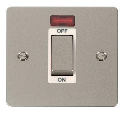 Flat Plate Pearl Nickel Ingot 1 Gang 45A DP Switch With Neon - White Trim - SE Home