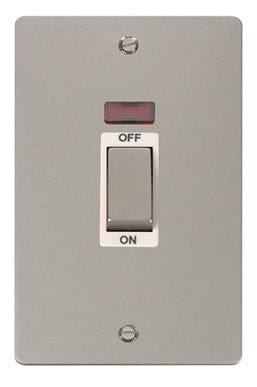 Flat Plate Pearl Nickel Ingot 2 Gang 45A DP Switch With Neon - White Trim - SE Home