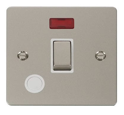 Flat Plate Pearl Nickel Ingot 20A 1 Gang DP Switch + Flex  + Neon  - White Trim