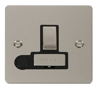 Flat Plate Pearl Nickel Ingot 13A Switched Connection Unit + Flex - Black Trim - SE Home