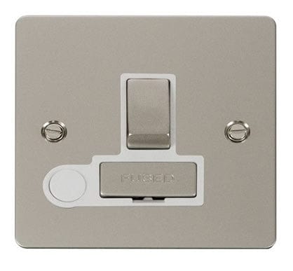 Flat Plate Pearl Nickel Ingot 13A Switched Connection Unit  + Flex - White Trim