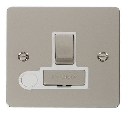 Flat Plate Pearl Nickel Ingot 13A Switched Connection Unit + Flex - White Trim - SE Home