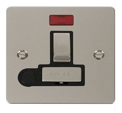 Flat Plate Pearl Nickel Ingot 13A Switched Connection Unit + Flex + Neon - Black Trim - SE Home