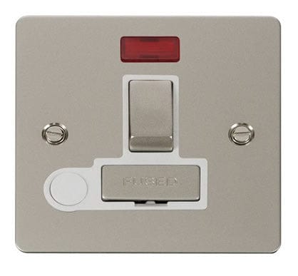 Flat Plate Pearl Nickel Ingot 13A Switched Connection Unit + Flex + Neon - White Trim - SE Home