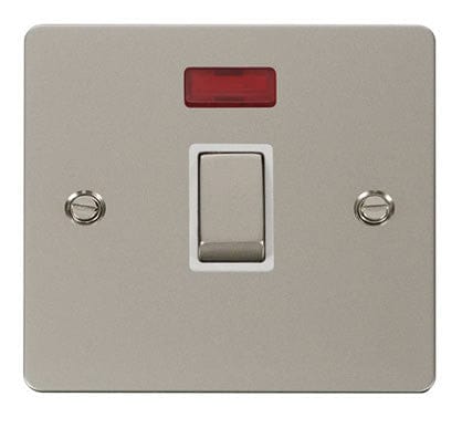 Flat Plate Pearl Nickel Ingot 20A 1 Gang DP Switch + Neon - White Trim - SE Home