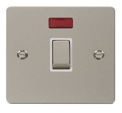 Flat Plate Pearl Nickel Ingot 20A 1 Gang DP Switch  + Neon  - White Trim