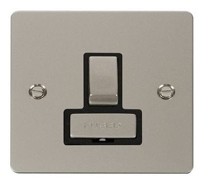 Flat Plate Pearl Nickel Ingot 13A Switched Connection Unit - Black Trim - SE Home