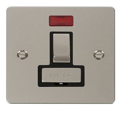 Flat Plate Pearl Nickel Ingot 13A Switched Connection Unit + Neon - Black Trim - SE Home