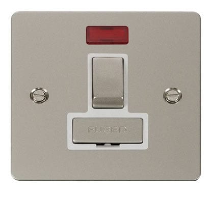 Flat Plate Pearl Nickel Ingot 13A Switched Connection Unit + Neon - White Trim - SE Home