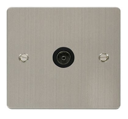 Flat Plate Stainless Steel 1 Gang Coaxial Socket - Black Trim - SE Home