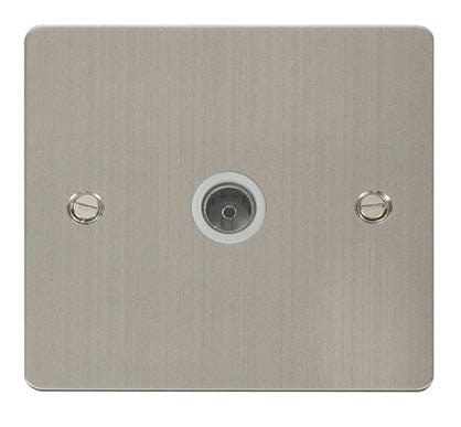 Flat Plate Stainless Steel 1 Gang Coaxial Socket - White Trim - SE Home