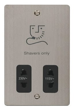Flat Plate Stainless Steel 115/230v Shaver Socket - Black Trim - SE Home
