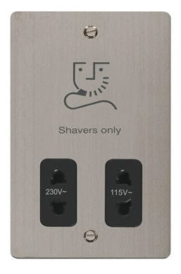 Flat Plate Stainless Steel 115/230v Shaver Socket - Black Trim