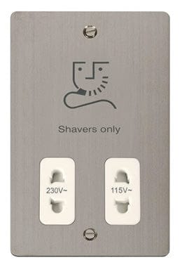 Flat Plate Stainless Steel 115/230v Shaver Socket - White Trim - SE Home