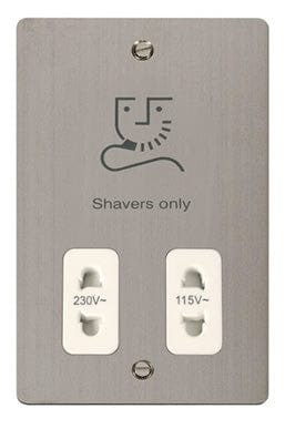 Flat Plate Stainless Steel 115/230v Shaver Socket - White Trim