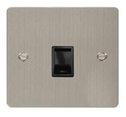 Flat Plate Stainless Steel Single Rj11 Socket - Black Trim