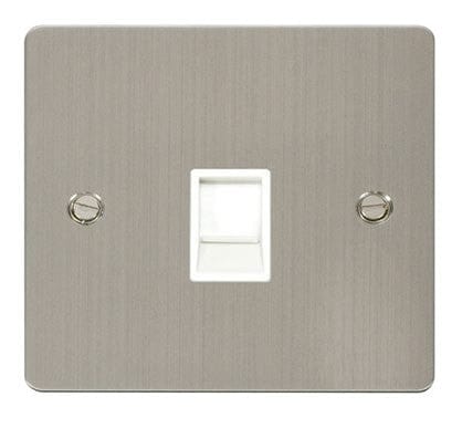 Flat Plate Stainless Steel Single Rj11 Socket - White Trim