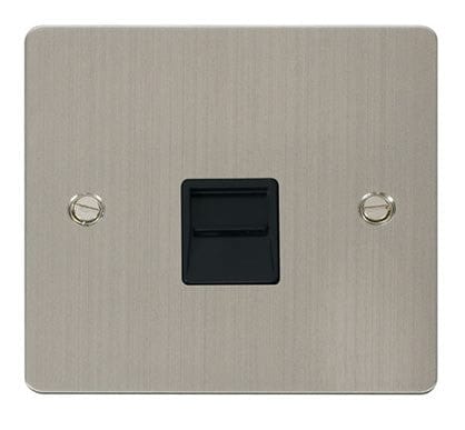 Flat Plate Stainless Steel Single Telephone Socket Master - Black Trim - SE Home