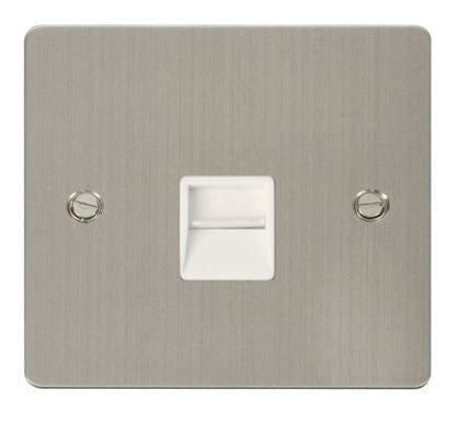 Flat Plate Stainless Steel Single Telephone Socket Secondary - White Trim - SE Home