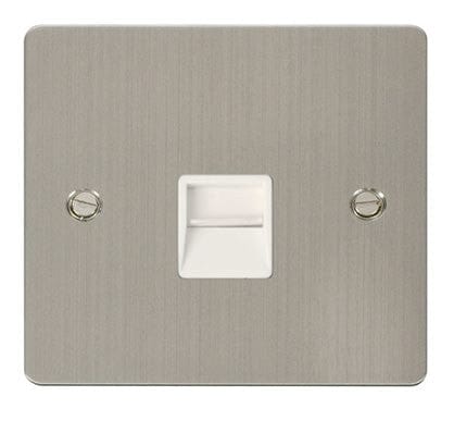 Flat Plate Stainless Steel Single Telephone Socket Secondary  - White Trim