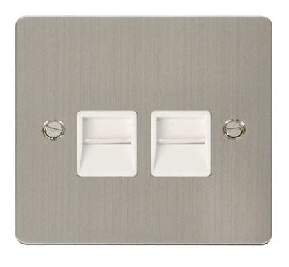 Flat Plate Stainless Steel Twin Telephone Socket Secondary - White Trim - SE Home
