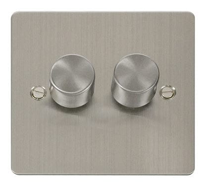 Flat Plate Stainless Steel 2 Gang 2 Way 400w Dimmer Light Switch - SE Home
