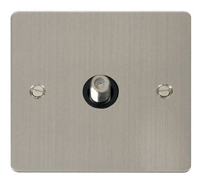 Flat Plate Stainless Steel 1 Gang Satellite Socket - Black Trim - SE Home