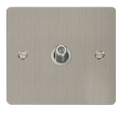 Flat Plate Stainless Steel 1 Gang Satellite Socket  - White Trim