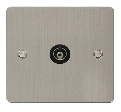 Flat Plate Stainless Steel 1 Gang Isolated Coaxial Socket - Black Trim - SE Home