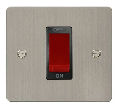 Flat Plate Stainless Steel 1 Gang 45A DP Switch  - Black Trim