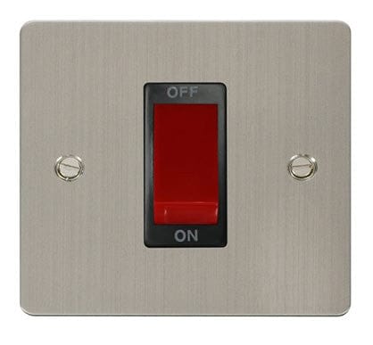 Flat Plate Stainless Steel 1 Gang 45A DP Switch - Black Trim - SE Home