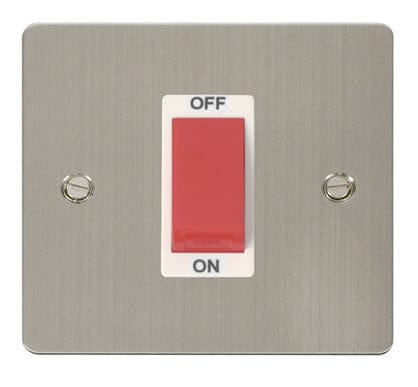 Flat Plate Stainless Steel 1 Gang 45A DP Switch  - White Trim