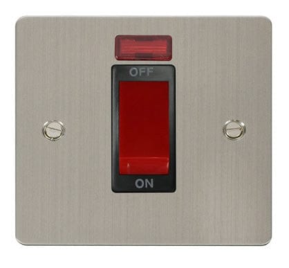 Flat Plate Stainless Steel 1 Gang 45A DP Switch + Neon - Black Trim - SE Home