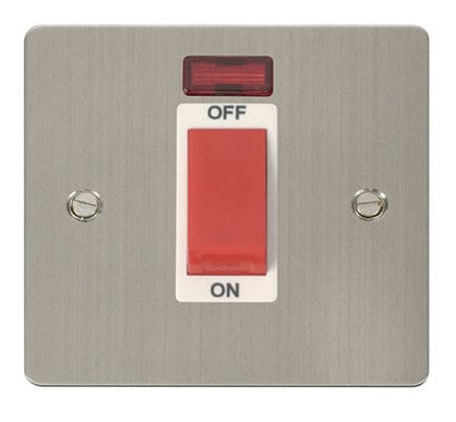 Flat Plate Stainless Steel 1 Gang 45A DP Switch + Neon - White Trim - SE Home