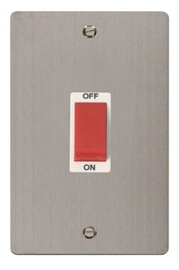 Flat Plate Stainless Steel 2 Gang 45A DP Switch  - White Trim