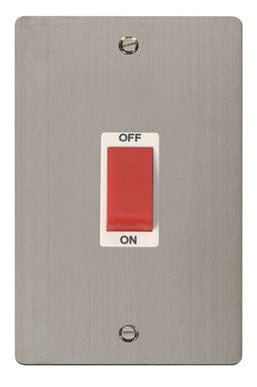 Flat Plate Stainless Steel 2 Gang 45A DP Switch - White Trim - SE Home
