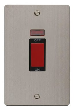 Flat Plate Stainless Steel 2 Gang 45A DP Switch + Neon - Black Trim - SE Home