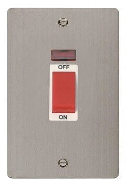 Flat Plate Stainless Steel 2 Gang 45A DP Switch + Neon - White Trim - SE Home