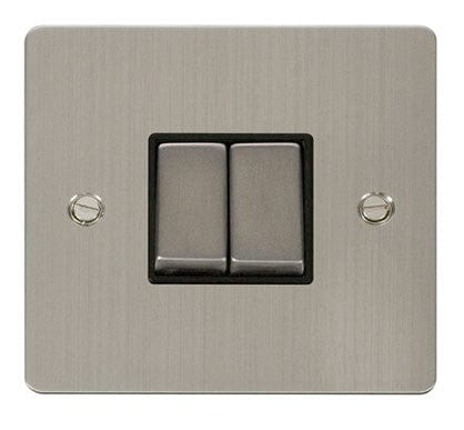 Flat Plate Stainless Steel Ingot 10AX 2 Gang 2 Way Light Switch - Black Trim - SE Home