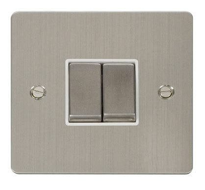 Flat Plate Stainless Steel Ingot 10AX 2 Gang 2 Way Light Switch - White Trim