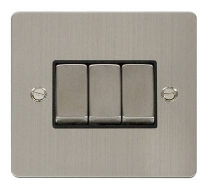 Flat Plate Stainless Steel Ingot 10AX 3 Gang 2 Way Light Switch - Black Trim - SE Home