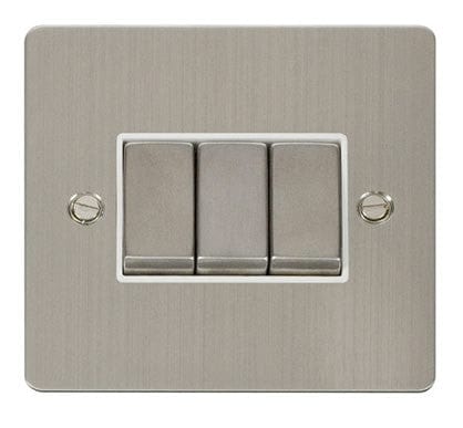 Flat Plate Stainless Steel Ingot 10AX 3 Gang 2 Way Light Switch - White Trim