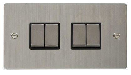 Flat Plate Stainless Steel Ingot 10AX 4 Gang 2 Way Light Switch - Black Trim - SE Home