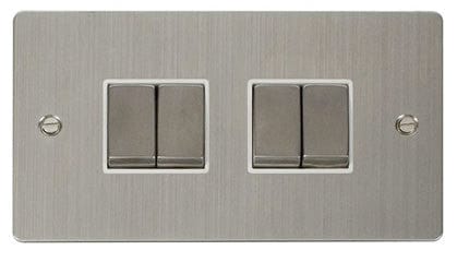 Flat Plate Stainless Steel Ingot 10AX 4 Gang 2 Way Light Switch - White Trim