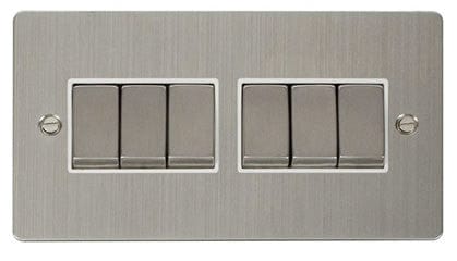 Flat Plate Stainless Steel Ingot 10AX 6 Gang 2 Way Light Switch - White Trim - SE Home
